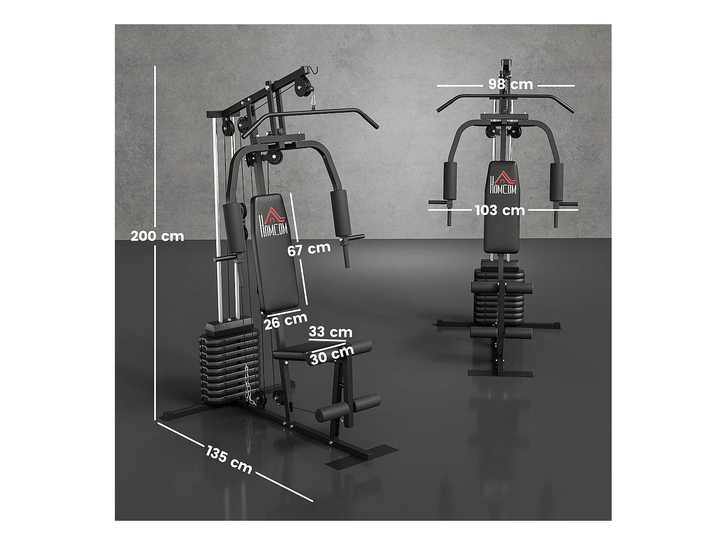 Stazione fitness con pesi da 45kg per allenamento a casa 135x103x200cm