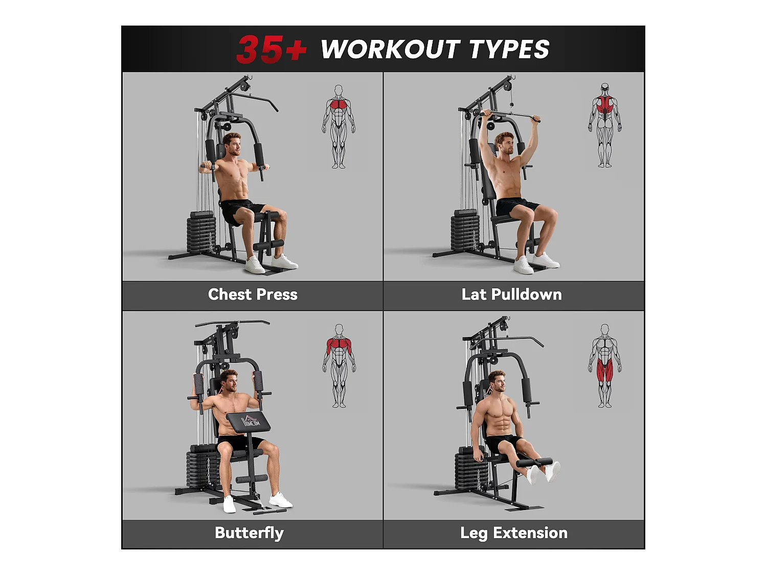 Stazione fitness con pesi da 45kg per allenamento a casa 135x103x200cm