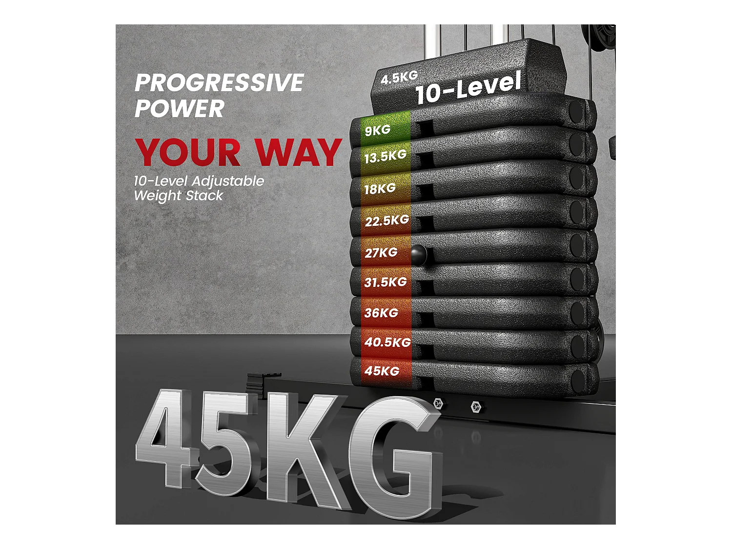 Stazione fitness con pesi da 45kg per allenamento a casa 135x103x200cm