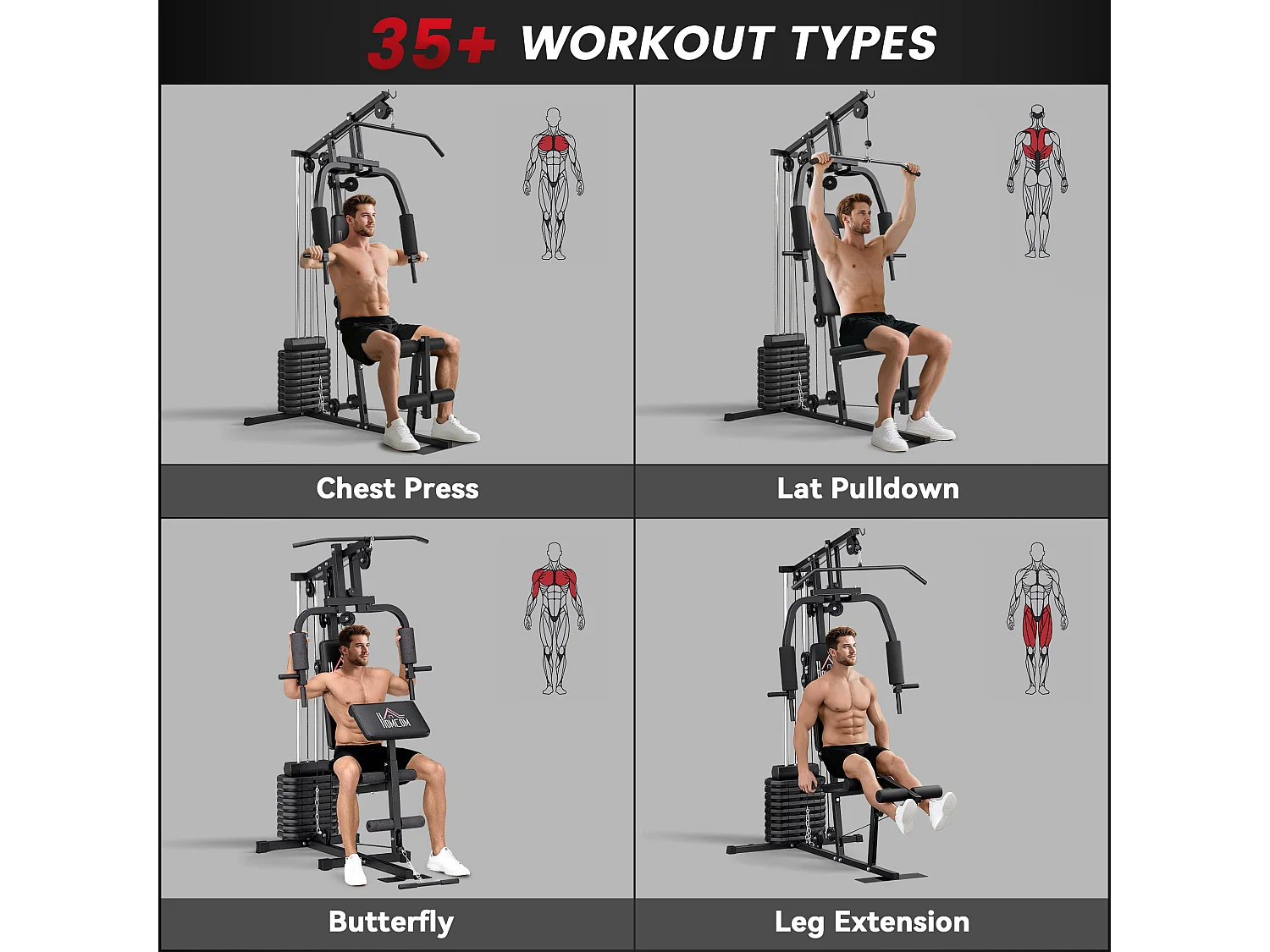 Stazione fitness con pesi da 45kg per allenamento a casa 135x103x200cm