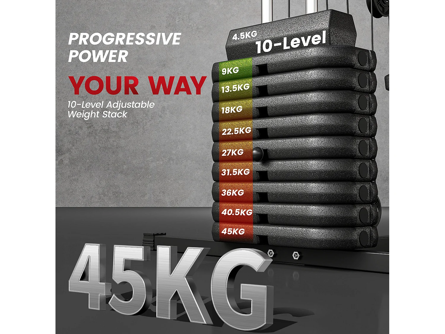 Stazione fitness con pesi da 45kg per allenamento a casa 135x103x200cm