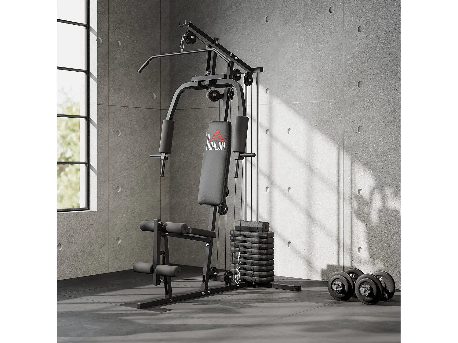 Stazione fitness con pesi da 45kg per allenamento a casa 135x103x200cm