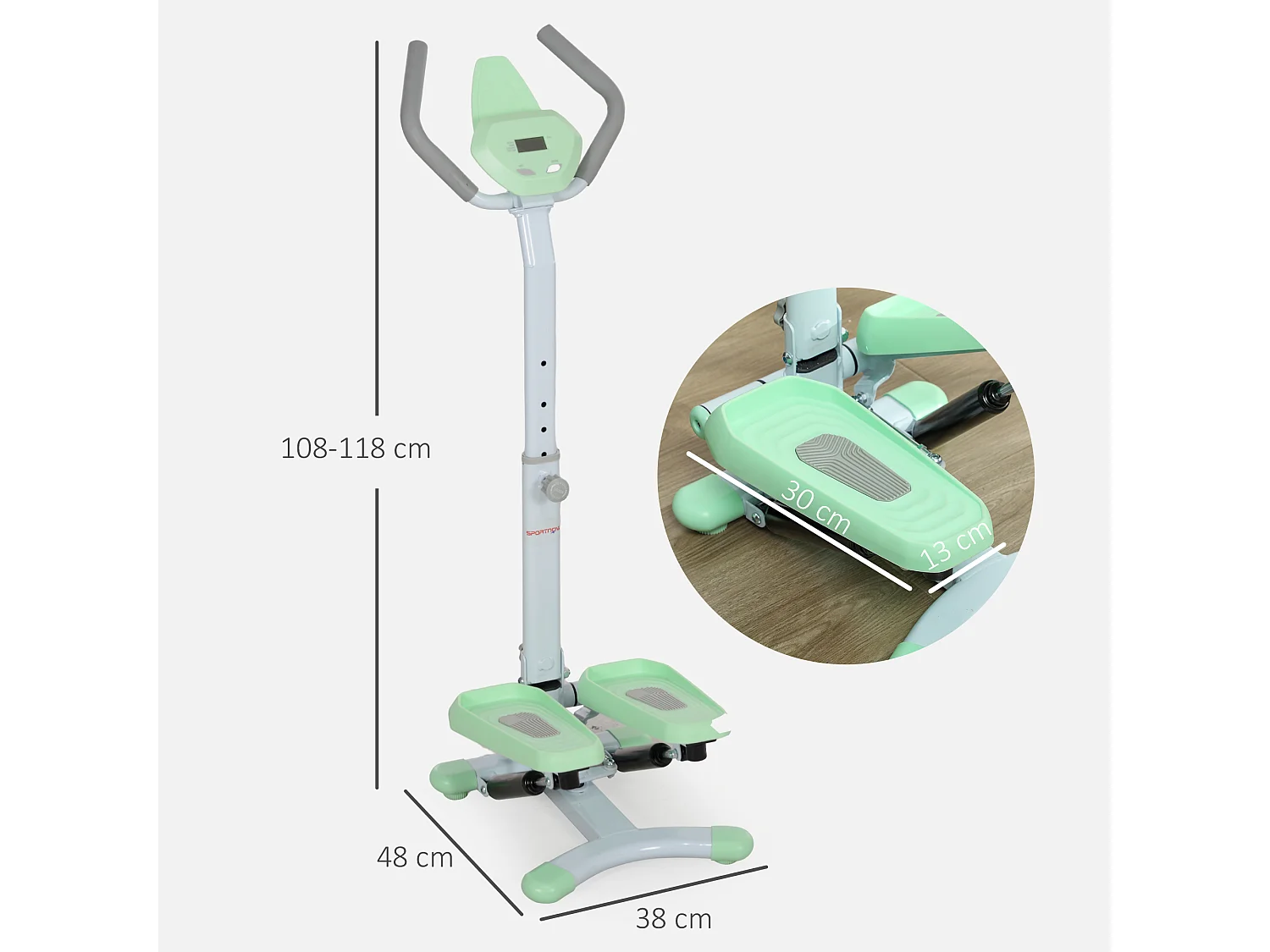 Stepper con manubrio regolabile su 3 livelli in acciaio e abs verde