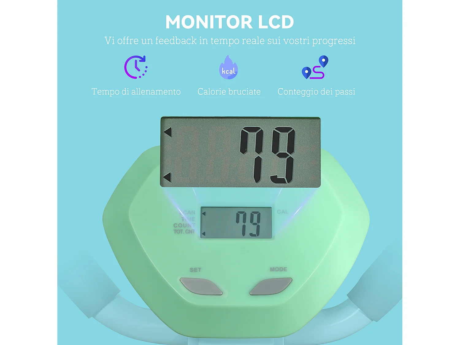 Stepper con manubrio regolabile su 3 livelli in acciaio e abs verde