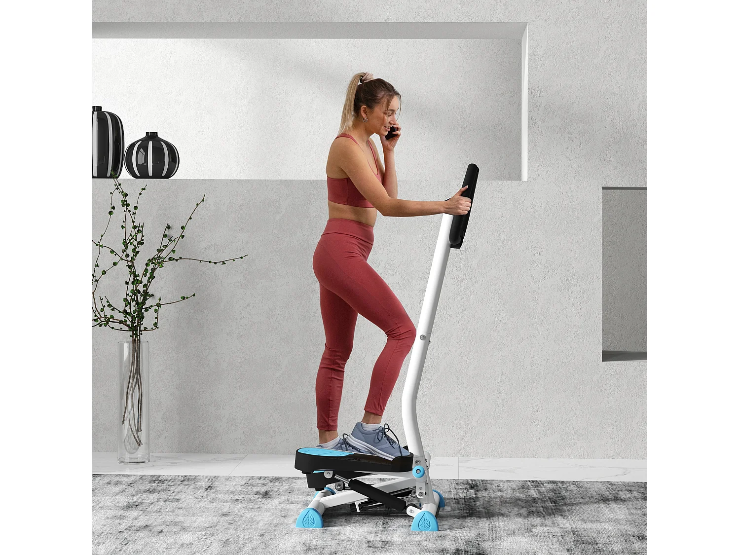 Stepper con manubrio monitor lcd e pedali antiscivolo bianco e blu