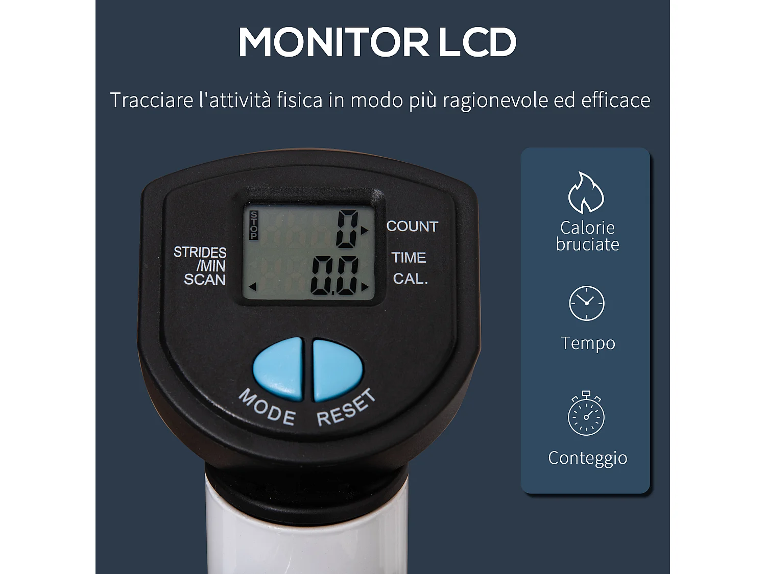 Stepper con manubrio monitor lcd e pedali antiscivolo bianco e blu