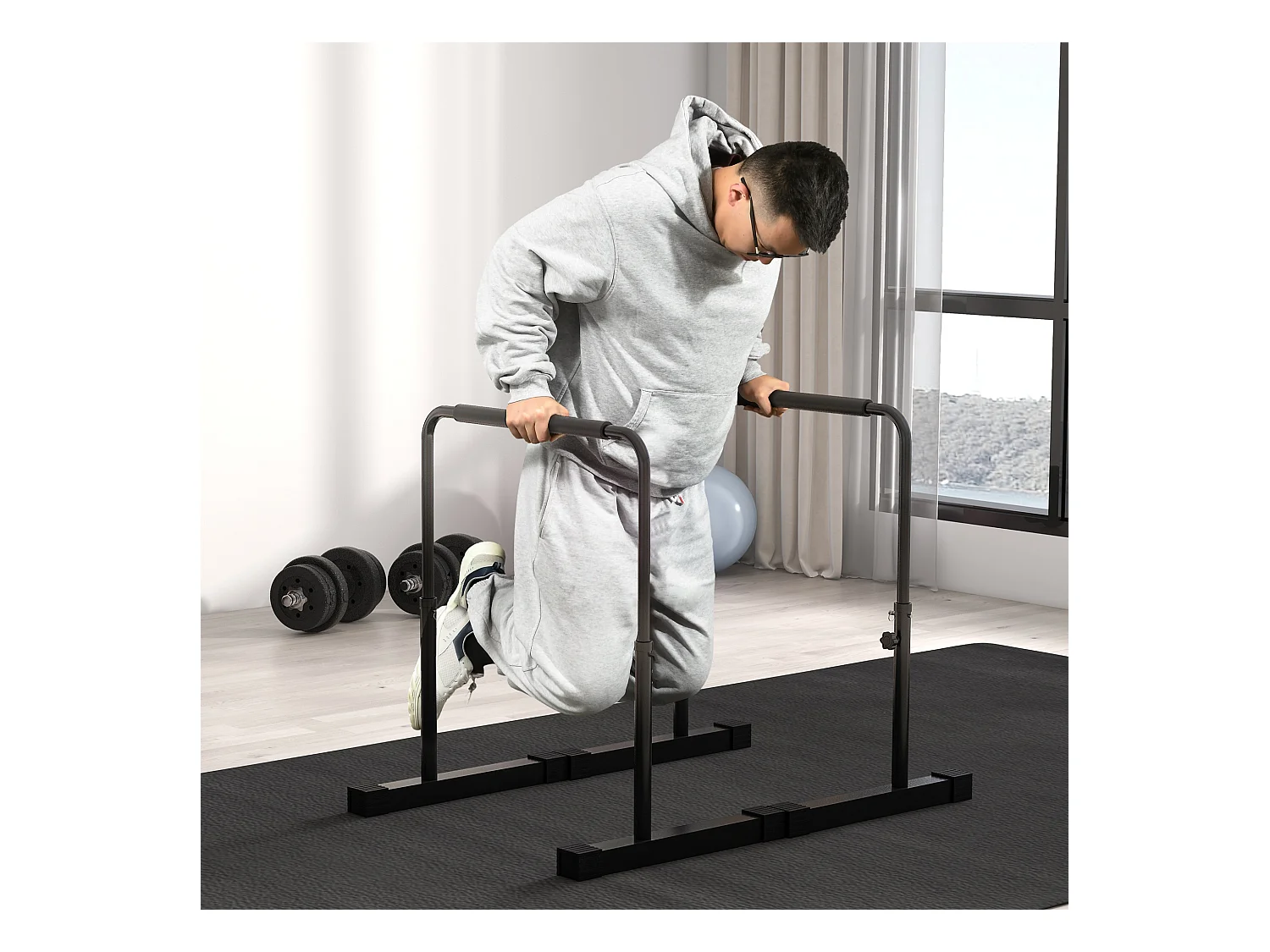 Set 2 barre per dip ad altezza regolabile in acciaio nero