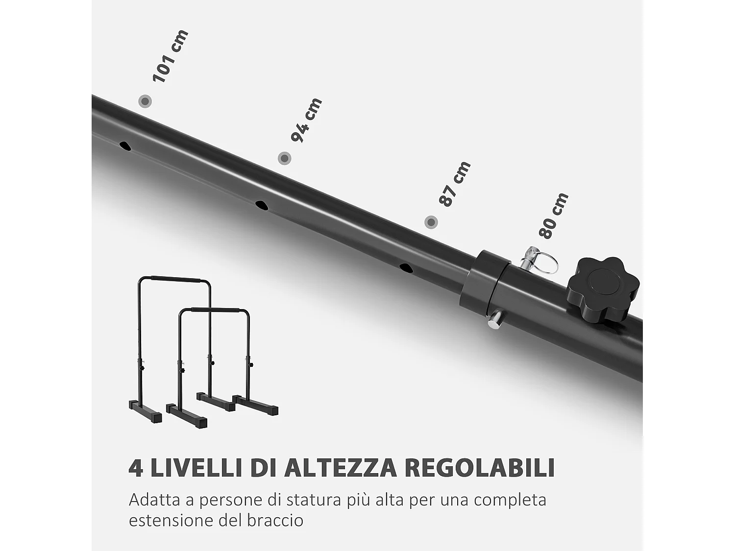 Set 2 barre per dip ad altezza regolabile in acciaio nero