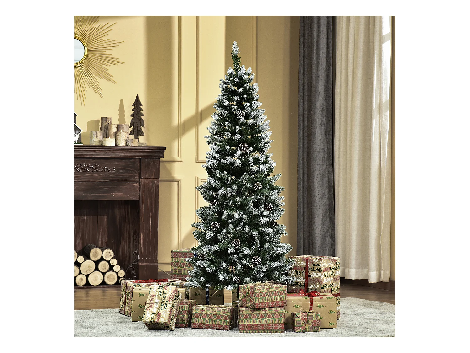 Albero di natale innevato 150 cm con 464 rami e 28 pigne verde bianco