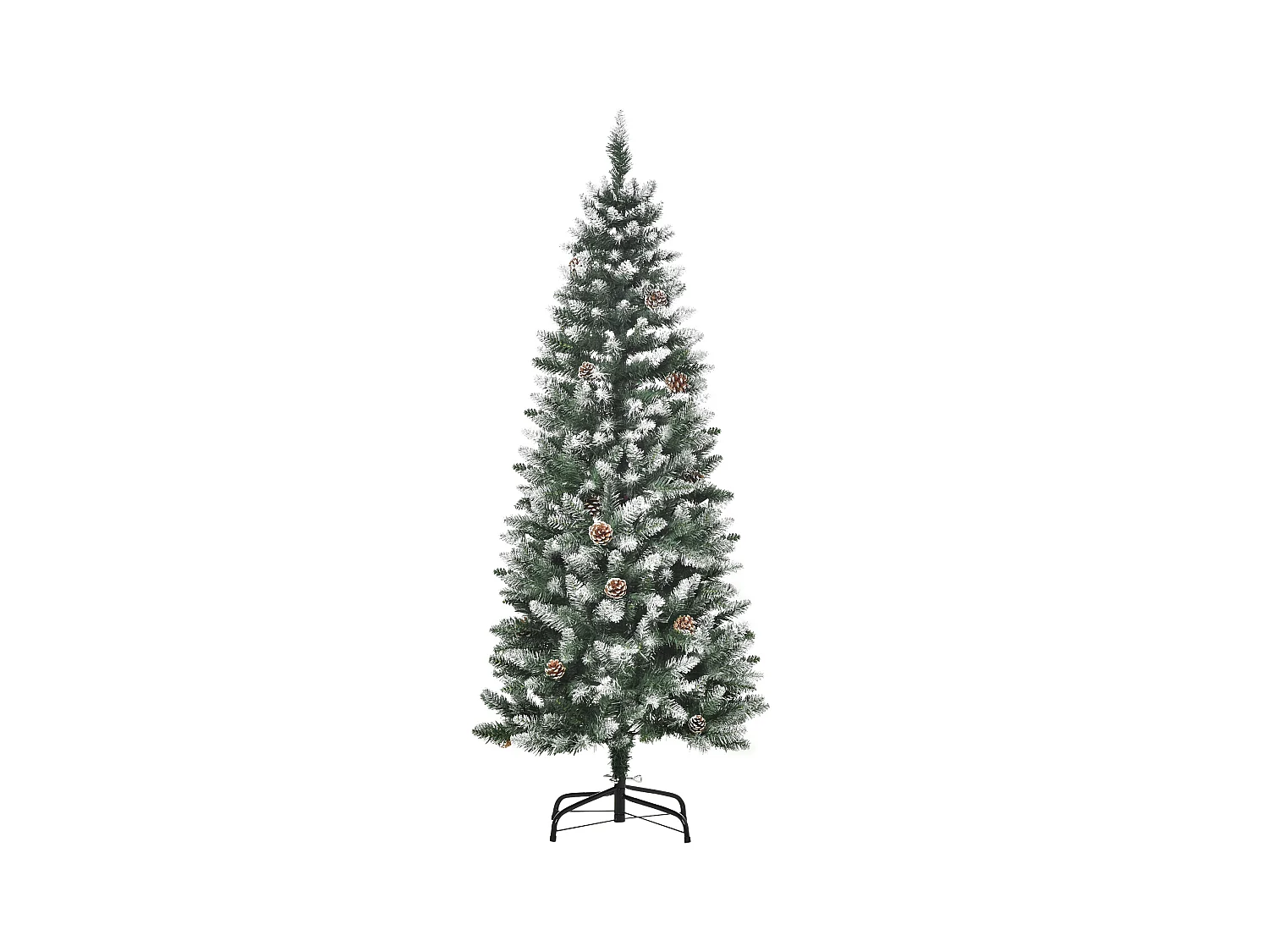 Albero di natale innevato 150 cm con 464 rami e 28 pigne verde bianco