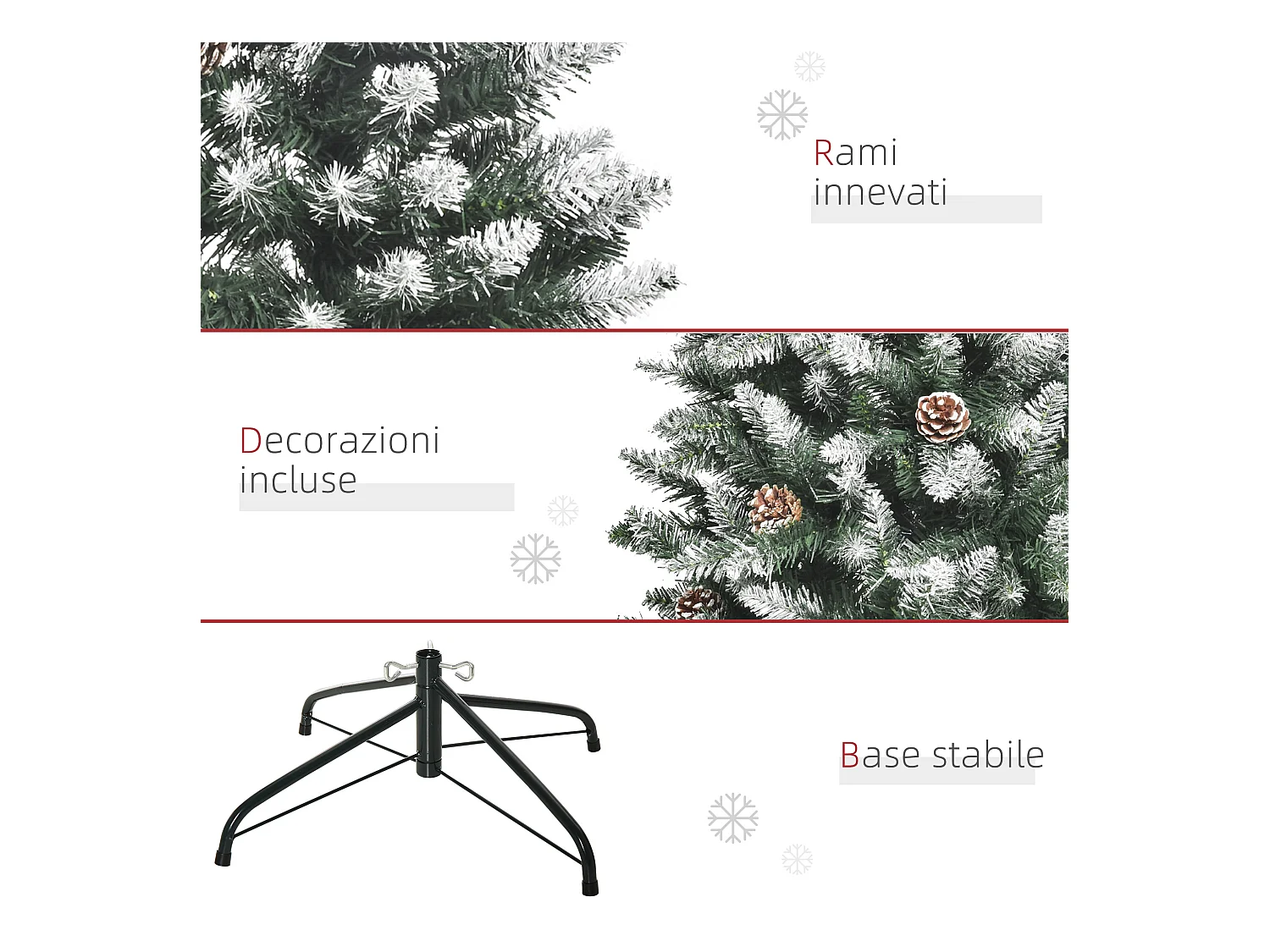 Albero di natale innevato 150 cm con 464 rami e 28 pigne verde bianco