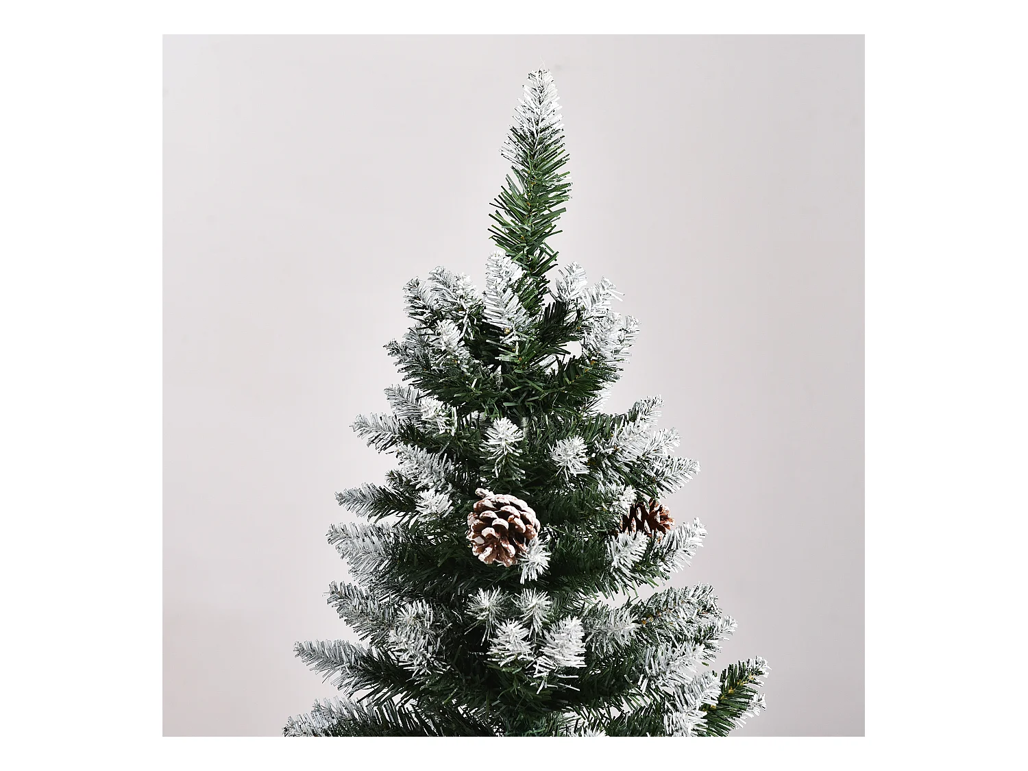 Albero di natale innevato 150 cm con 464 rami e 28 pigne verde bianco