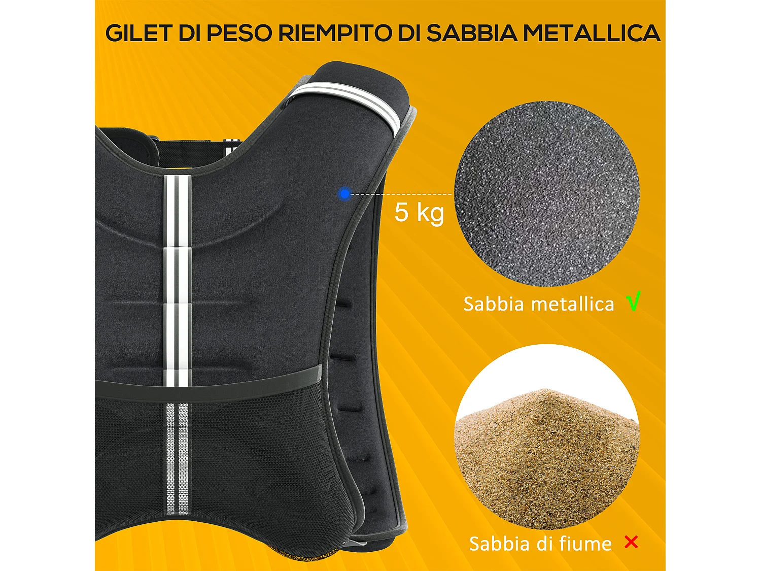 Giubbotto zavorrato 5kg traspirante con tasca portaoggetti nero