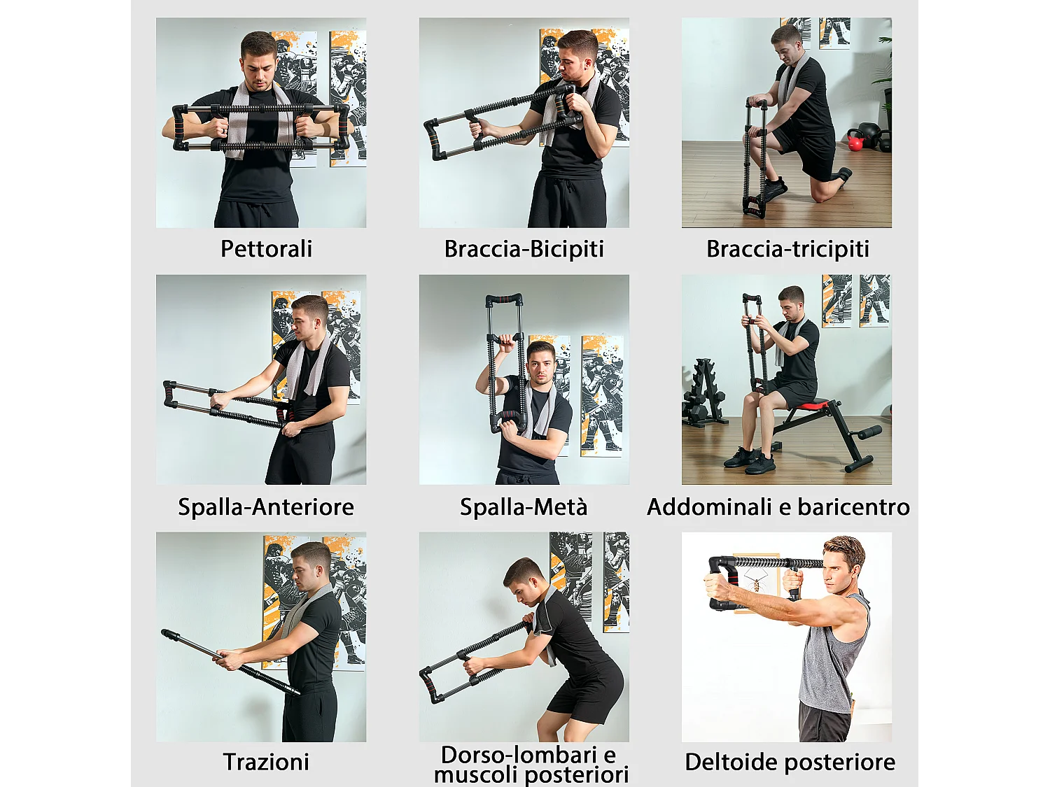 Power twister a 4 molle con resistenza da 10-50 kg in acciaio inox nero