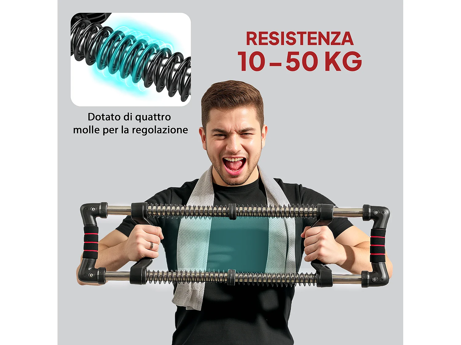 Power twister a 4 molle con resistenza da 10-50 kg in acciaio inox nero
