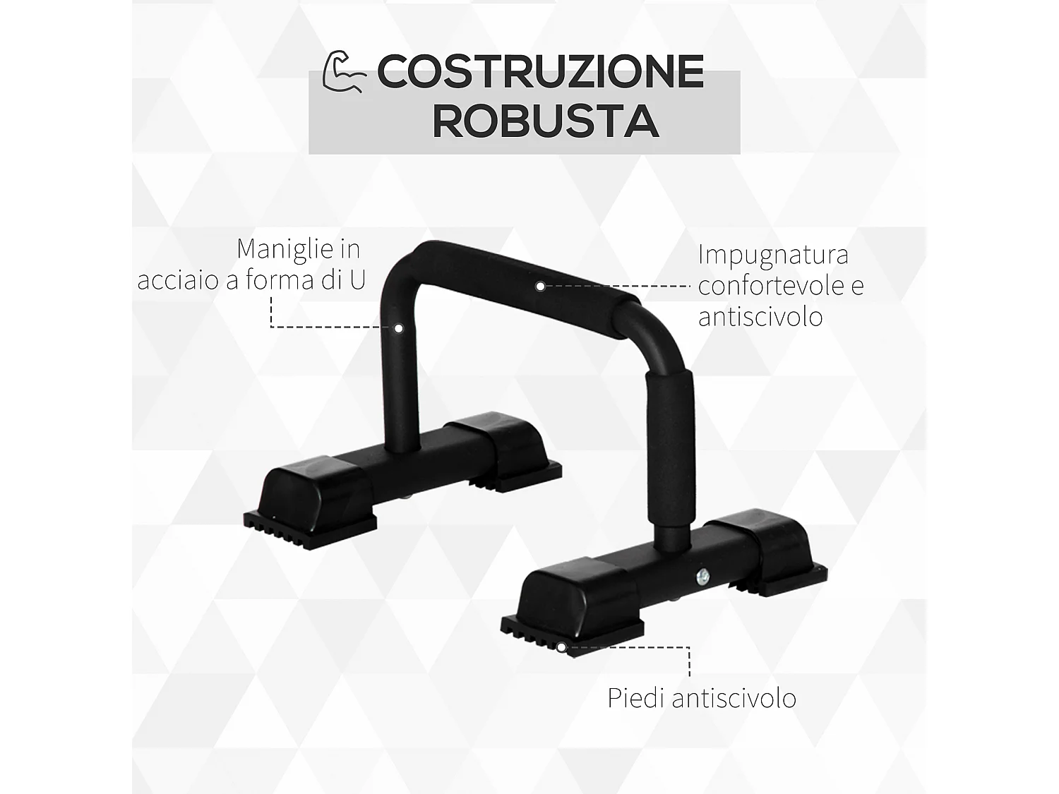 Set 2 barre parallele in acciaio con impugnatura antiscivolo nero