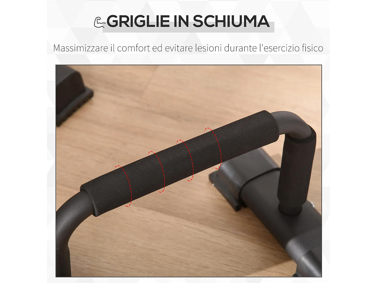 Set 2 barre parallele in acciaio con impugnatura antiscivolo nero