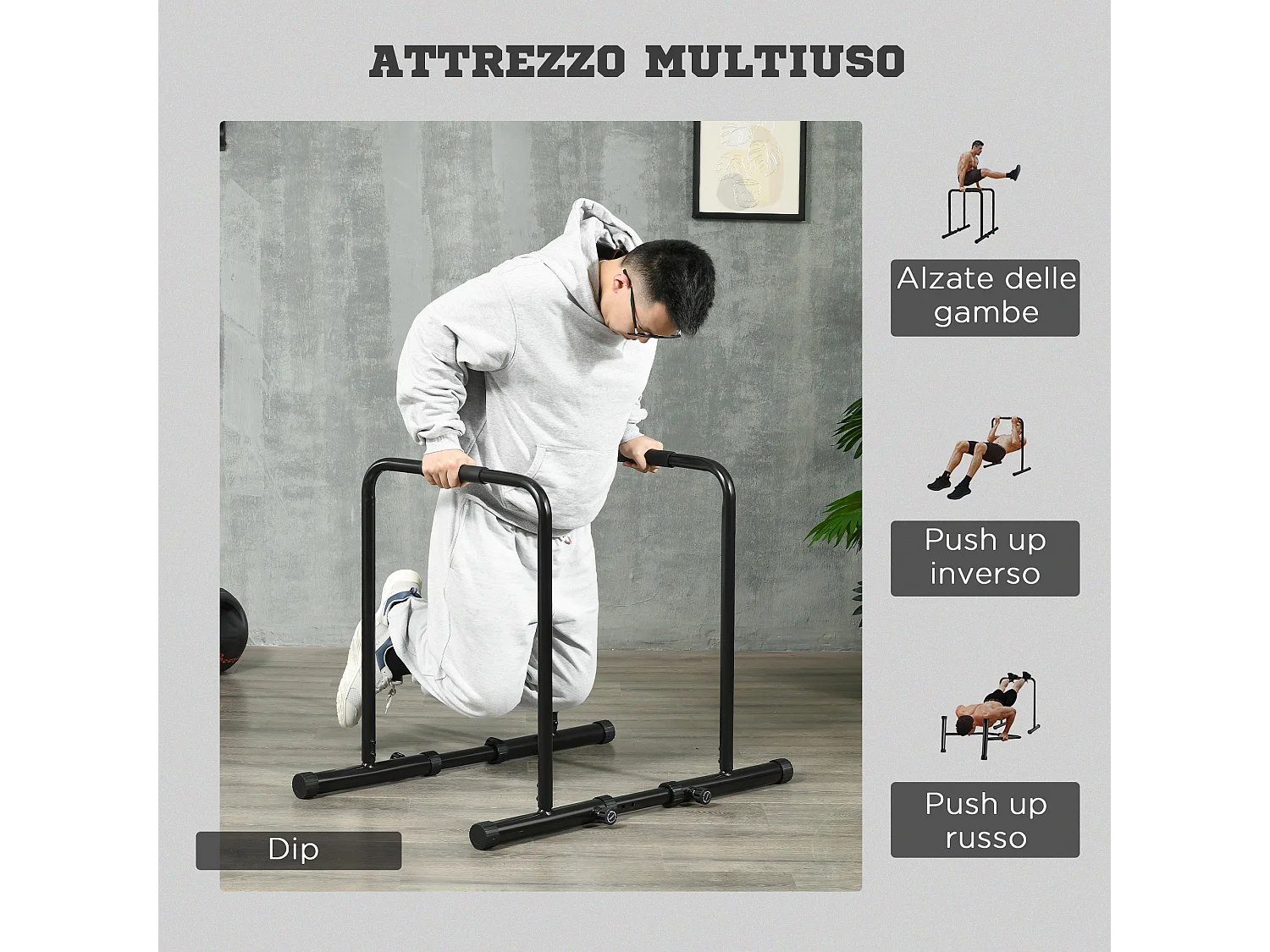 Barra per dip in acciaio nero ad altezza regolabile con 6 lunghezze