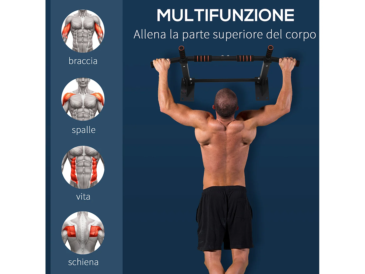 Sbarra per trazioni multifunzione in acciaio pareti legno e cemento nera