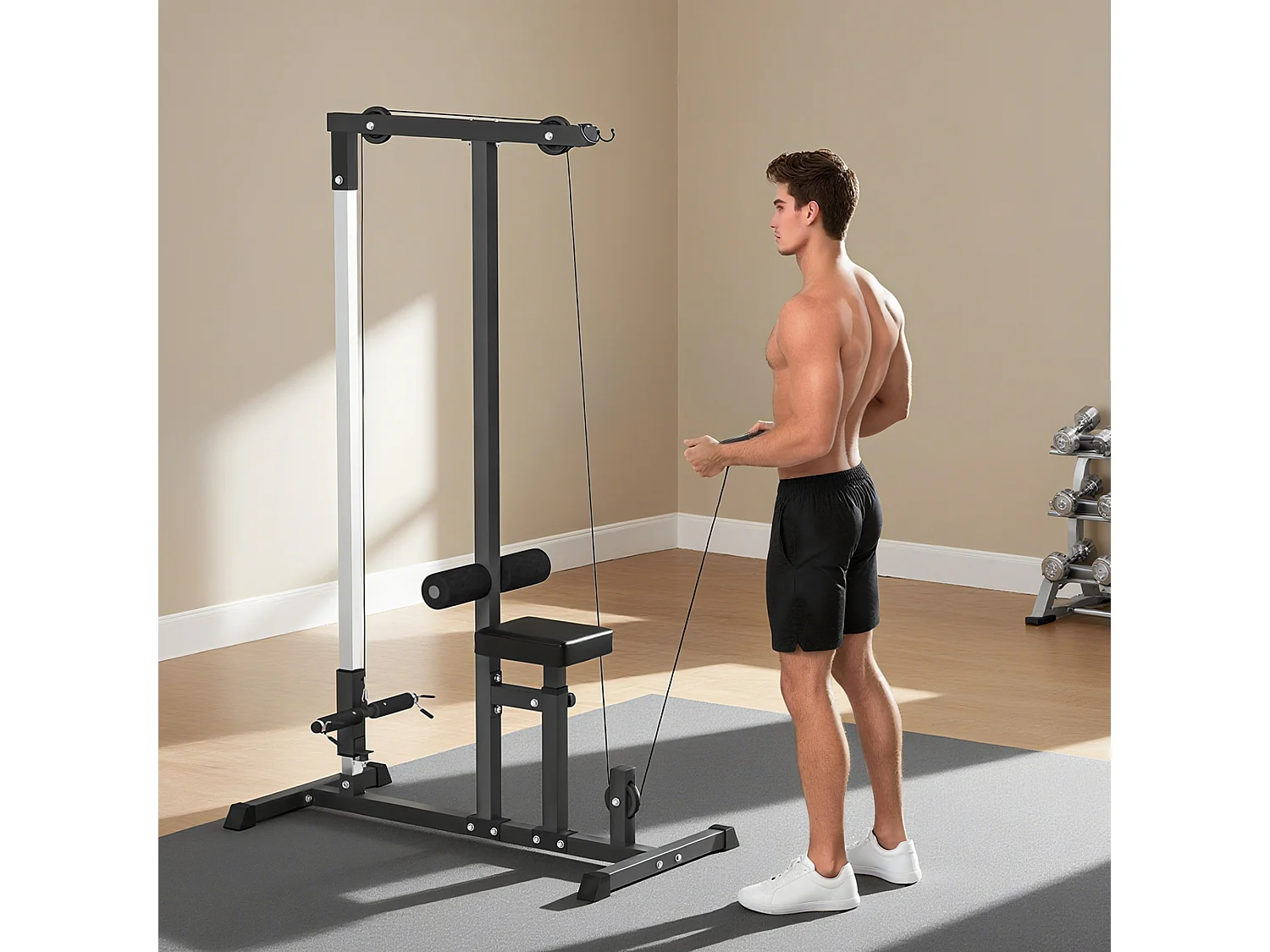 Stazione fitness pull down per palestra in casa panca e cavo regolabile