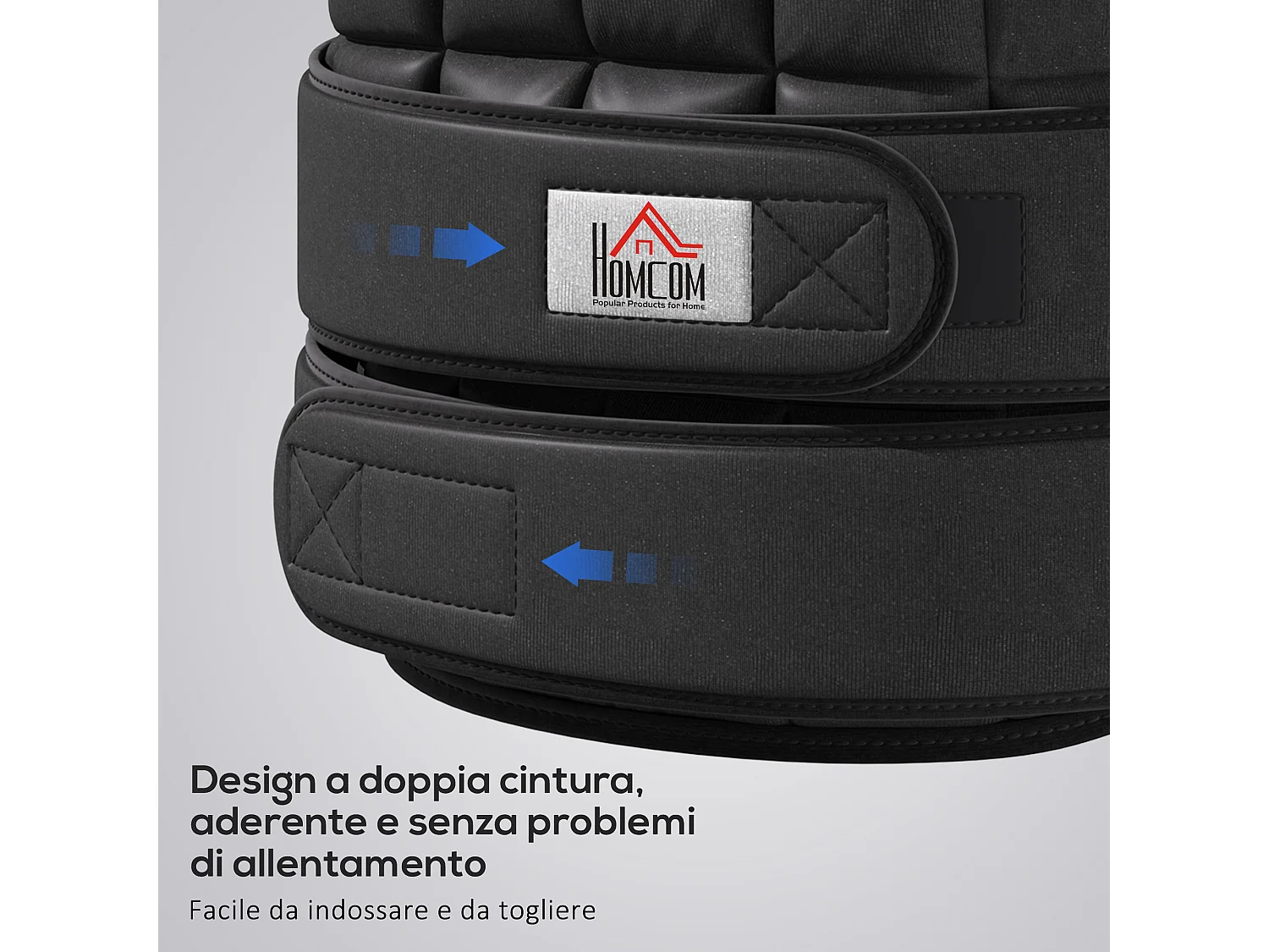 Giubbotto zavorrato 20kg con 38 pesi, imbottitura e chiusure a strappo