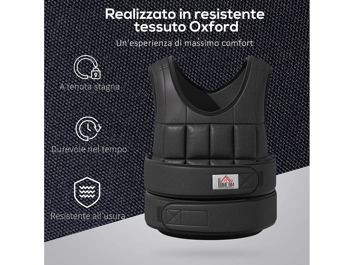 Giubbotto zavorrato 20kg con 38 pesi, imbottitura e chiusure a strappo