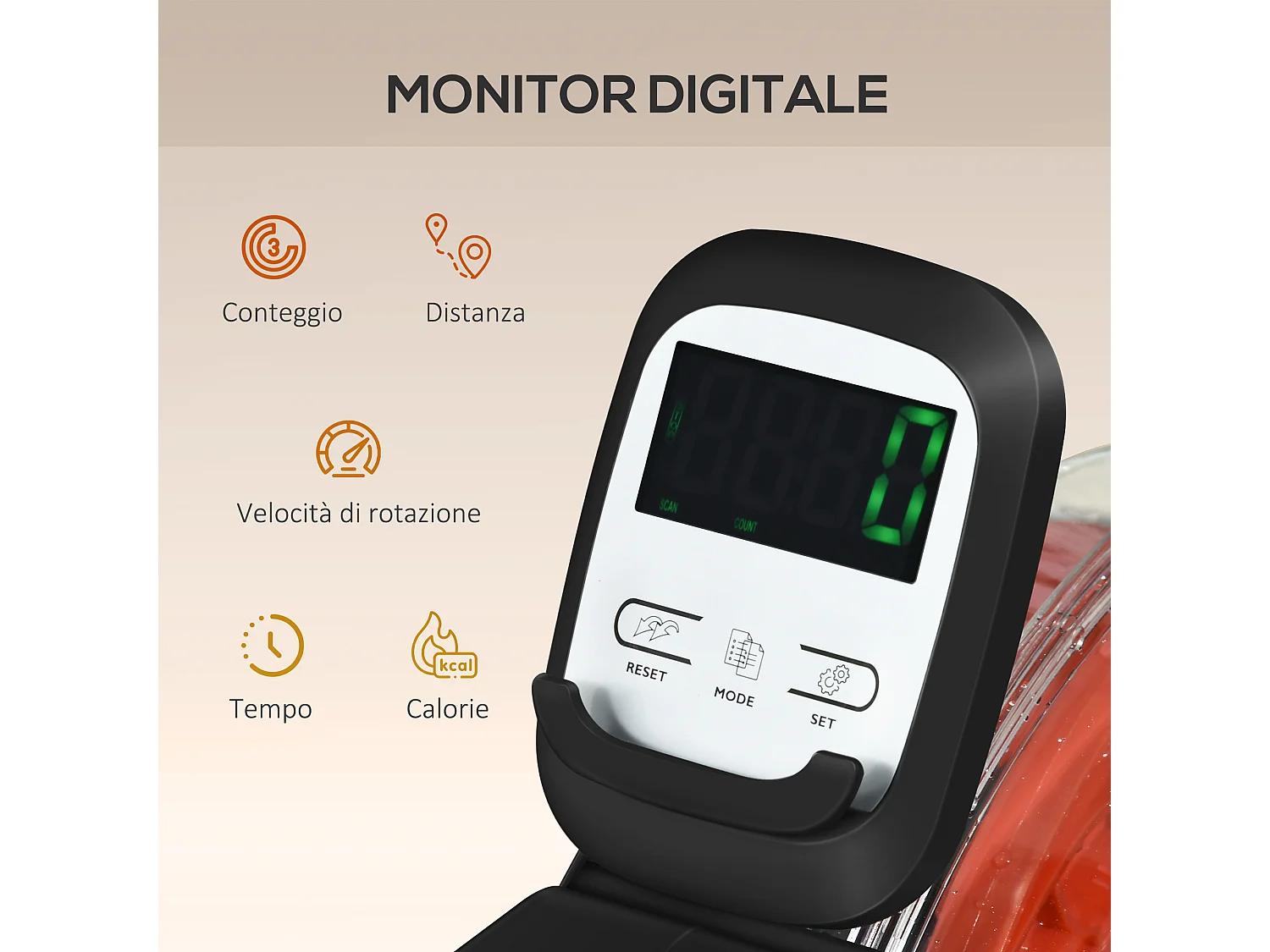 Vogatore ad acqua pieghevole a 6 livelli di resistenza in acciaio e pc