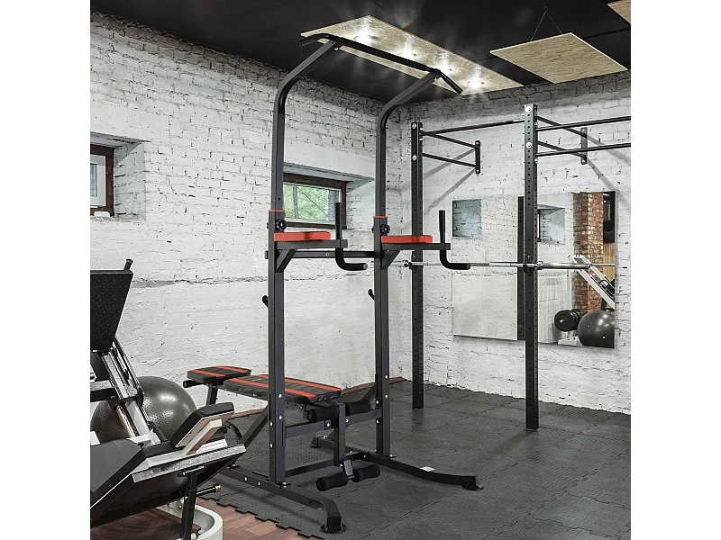 Postazione pieghevole multiuso allenamento, barra trazioni, sedia romana