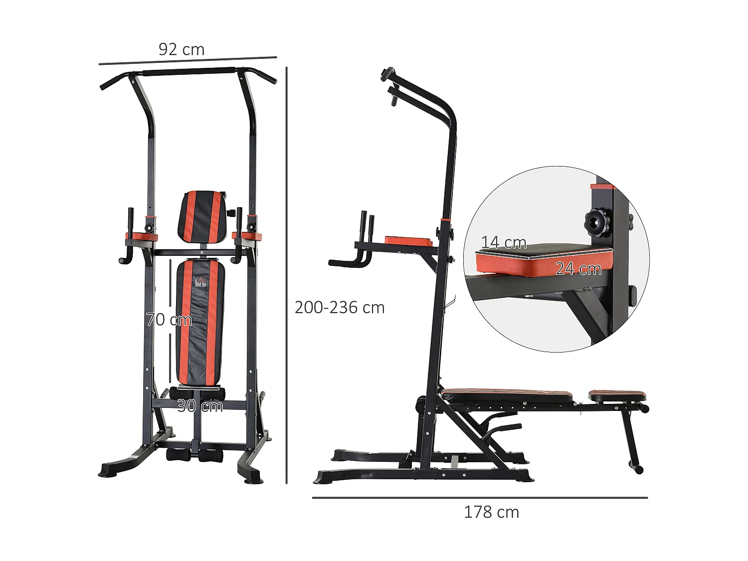 Postazione pieghevole multiuso allenamento, barra trazioni, sedia romana