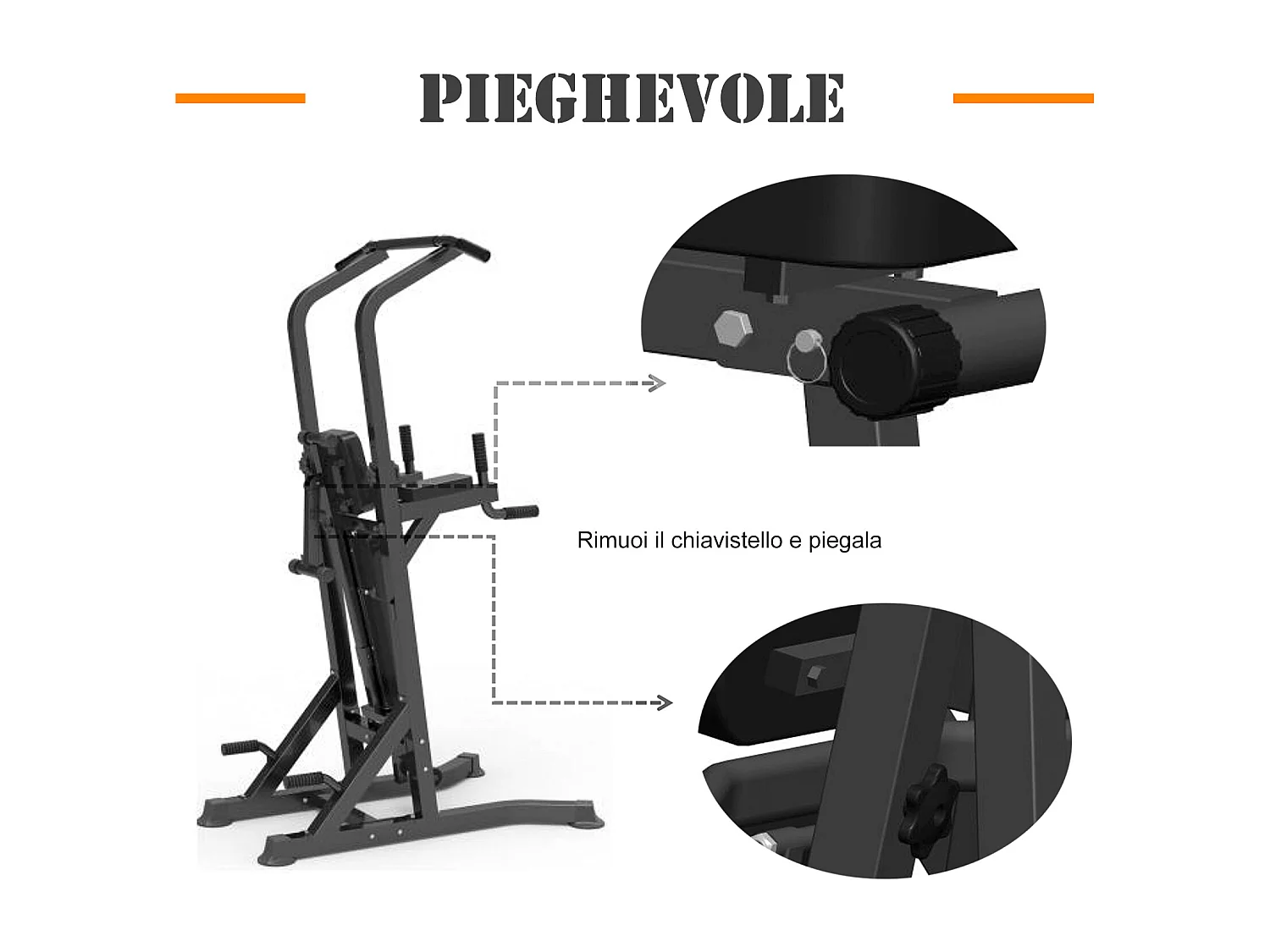 Postazione pieghevole multiuso allenamento, barra trazioni, sedia romana