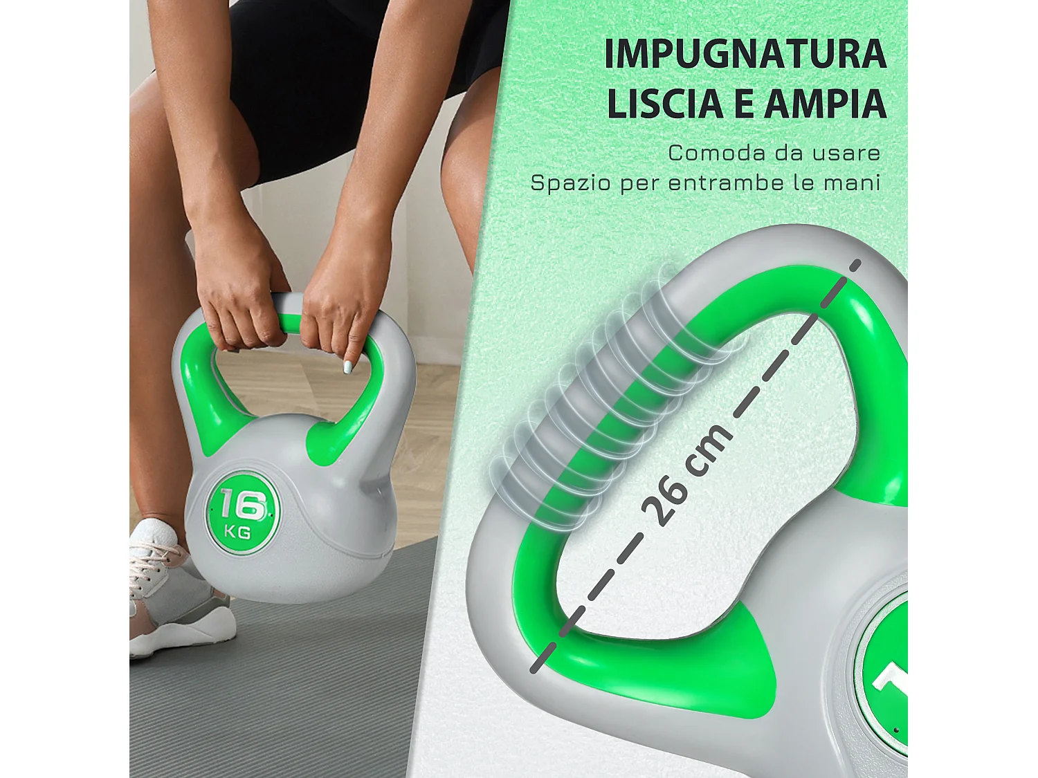 Kettlebell 16kg con base piatta e impugnatura verde