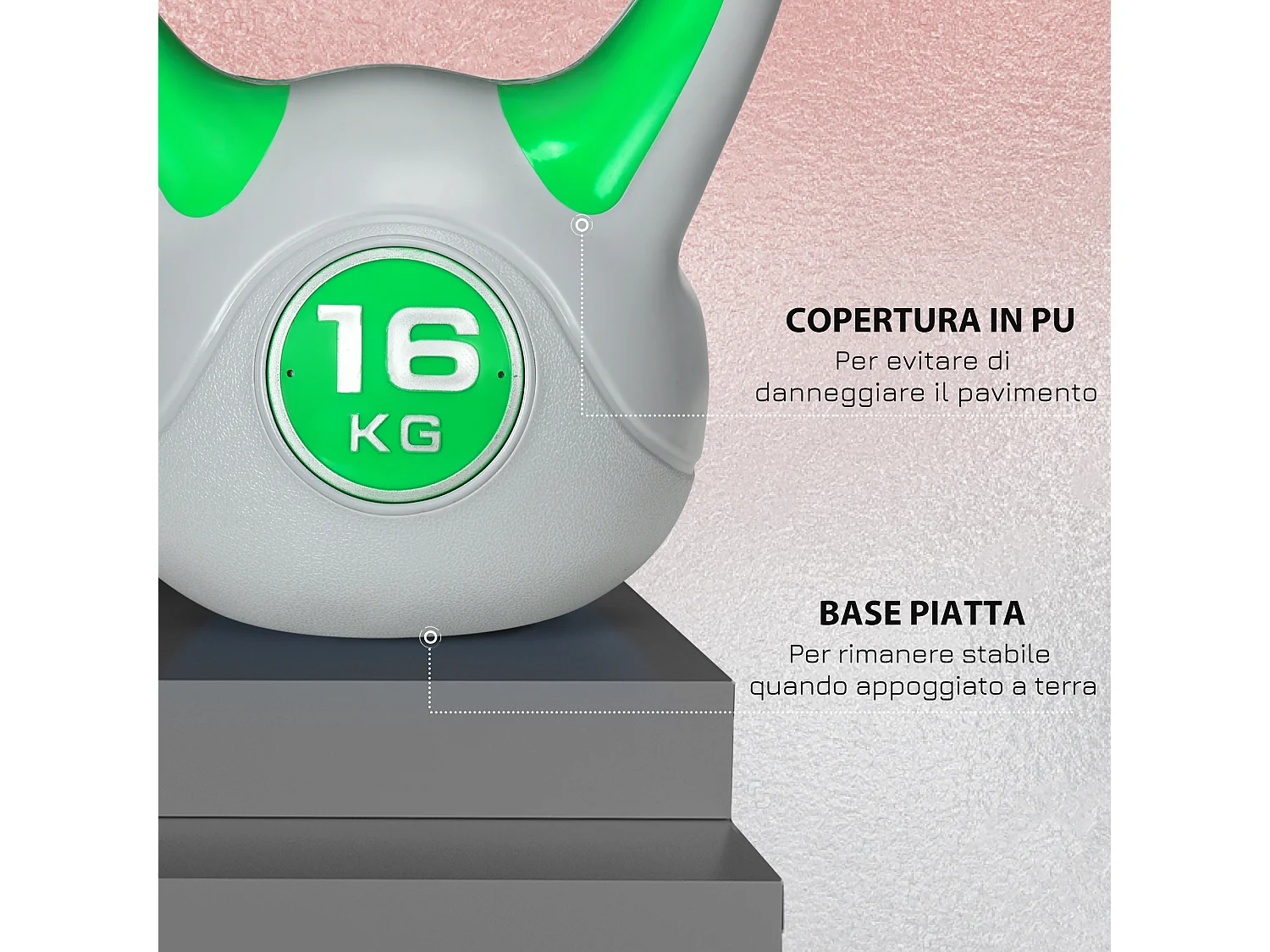 Kettlebell 16kg con base piatta e impugnatura verde