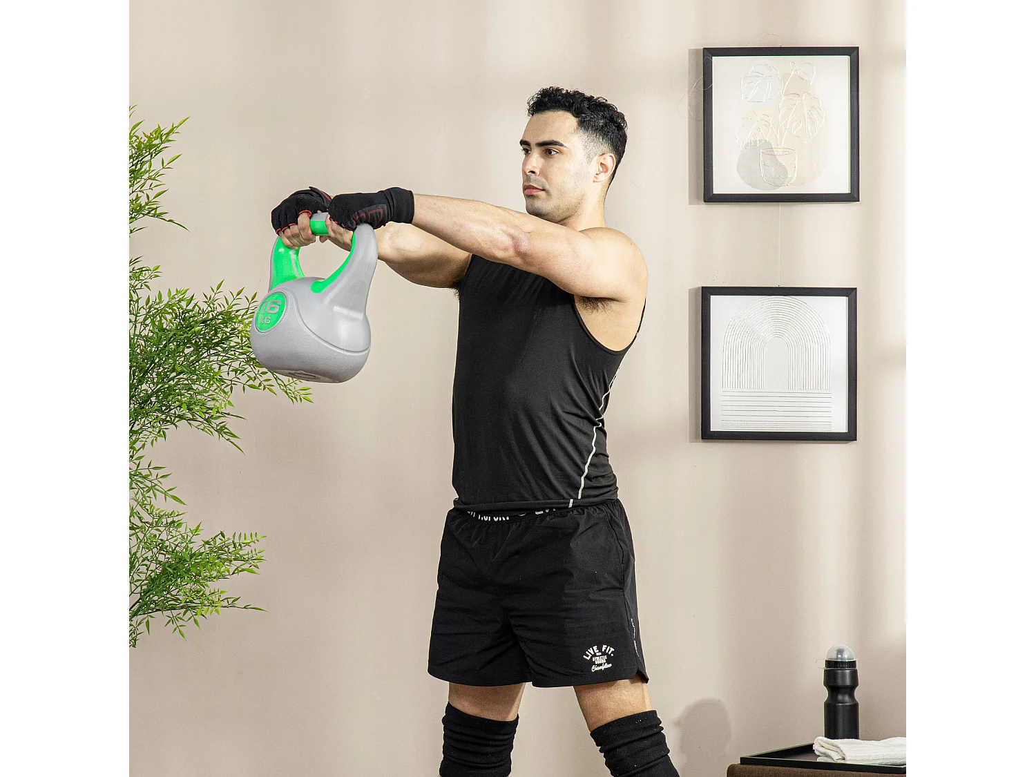 Kettlebell 16kg con base piatta e impugnatura verde