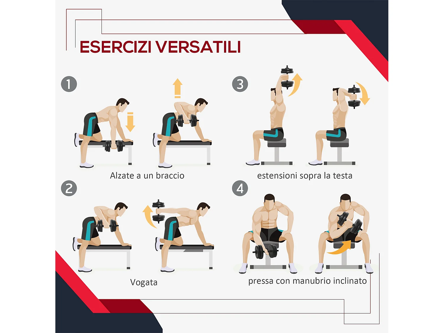 Set di manubri da 20kg totale per allenamento a casa in acciaio e pe