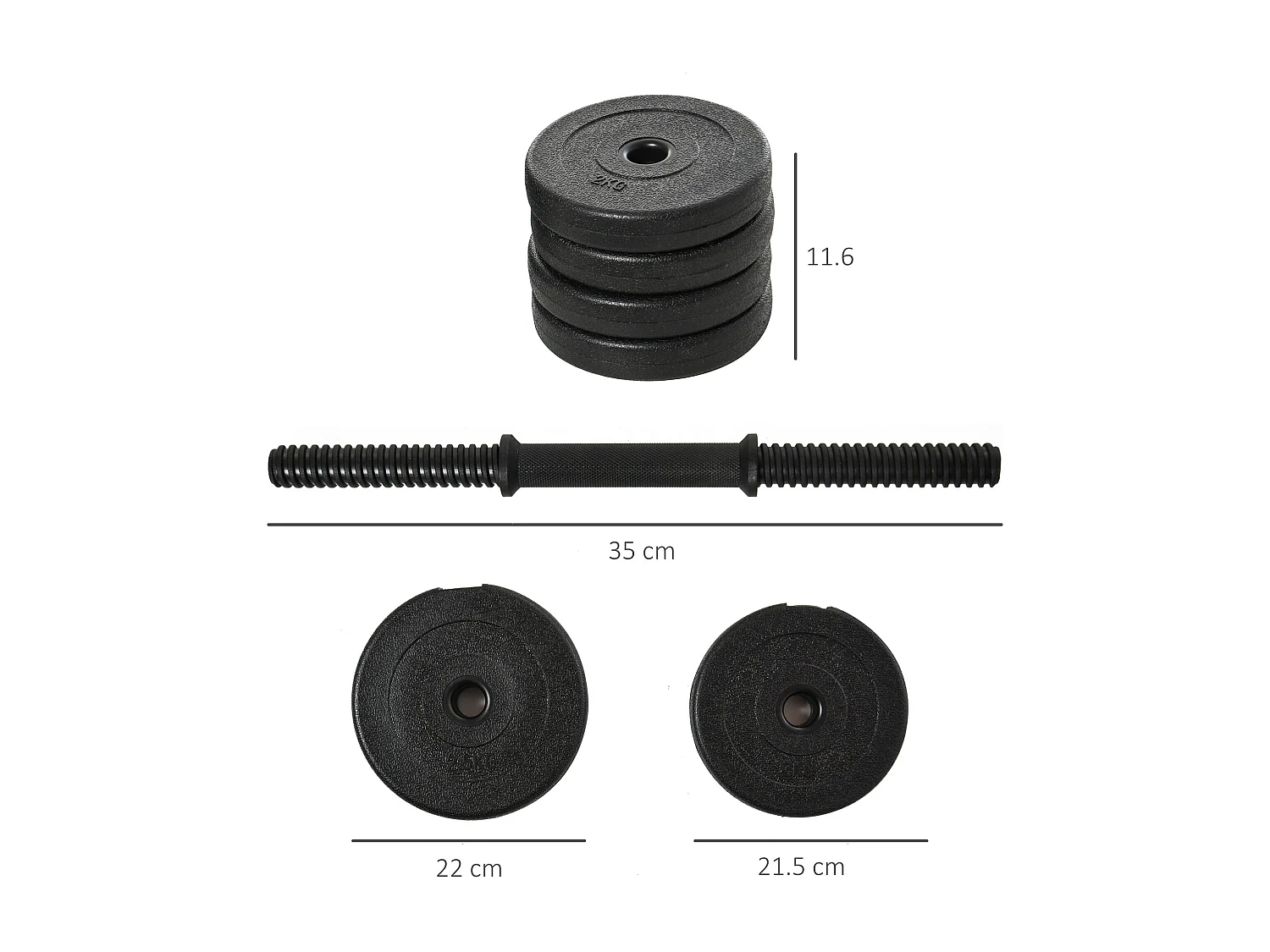 Set di manubri da 20kg totale per allenamento a casa in acciaio e pe