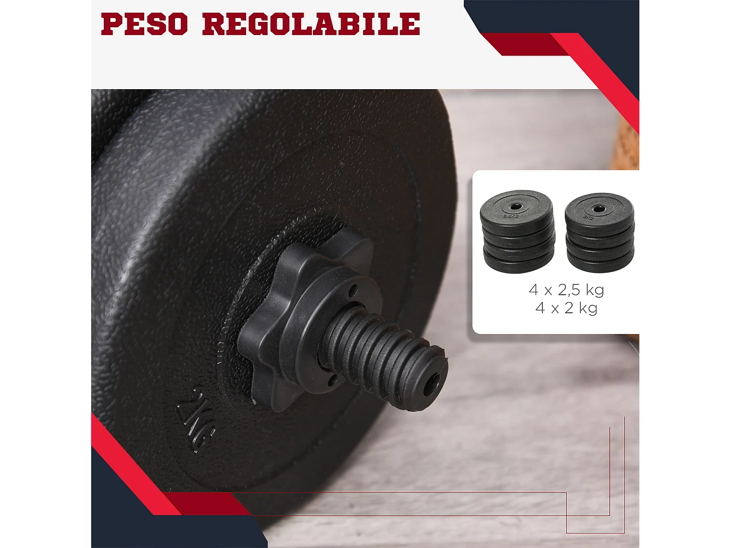 Set di manubri da 20kg totale per allenamento a casa in acciaio e pe
