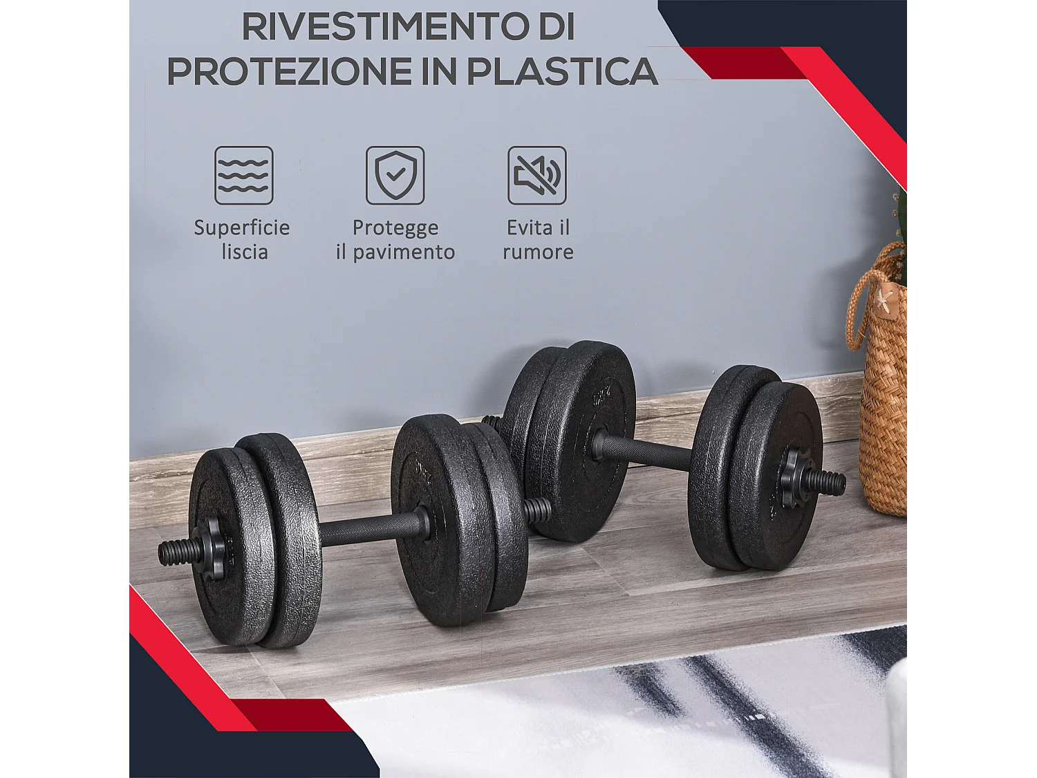 Set di manubri da 20kg totale per allenamento a casa in acciaio e pe