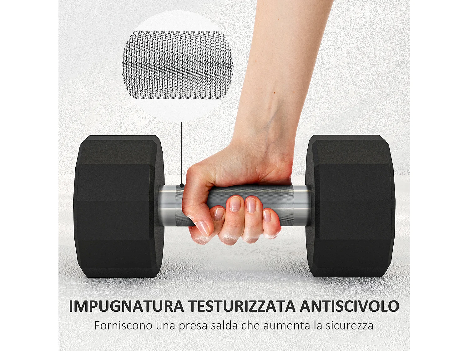 Set 2 manubri a 12 lati da 15kg in metallo e gomma 26x15.5x15.5 cm nero