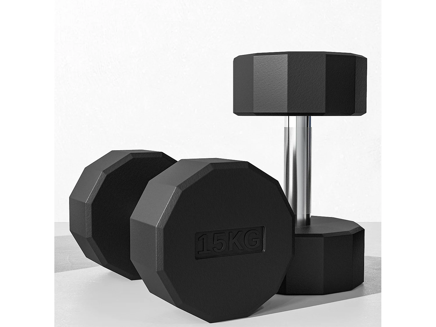 Set 2 manubri a 12 lati da 15kg in metallo e gomma 26x15.5x15.5 cm nero