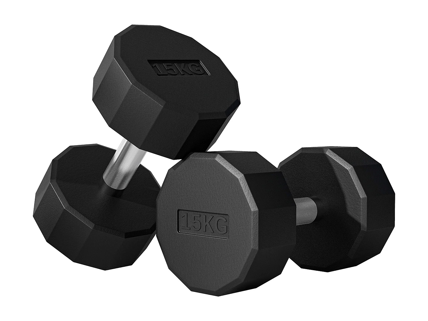 Set 2 manubri a 12 lati da 15kg in metallo e gomma 26x15.5x15.5 cm nero
