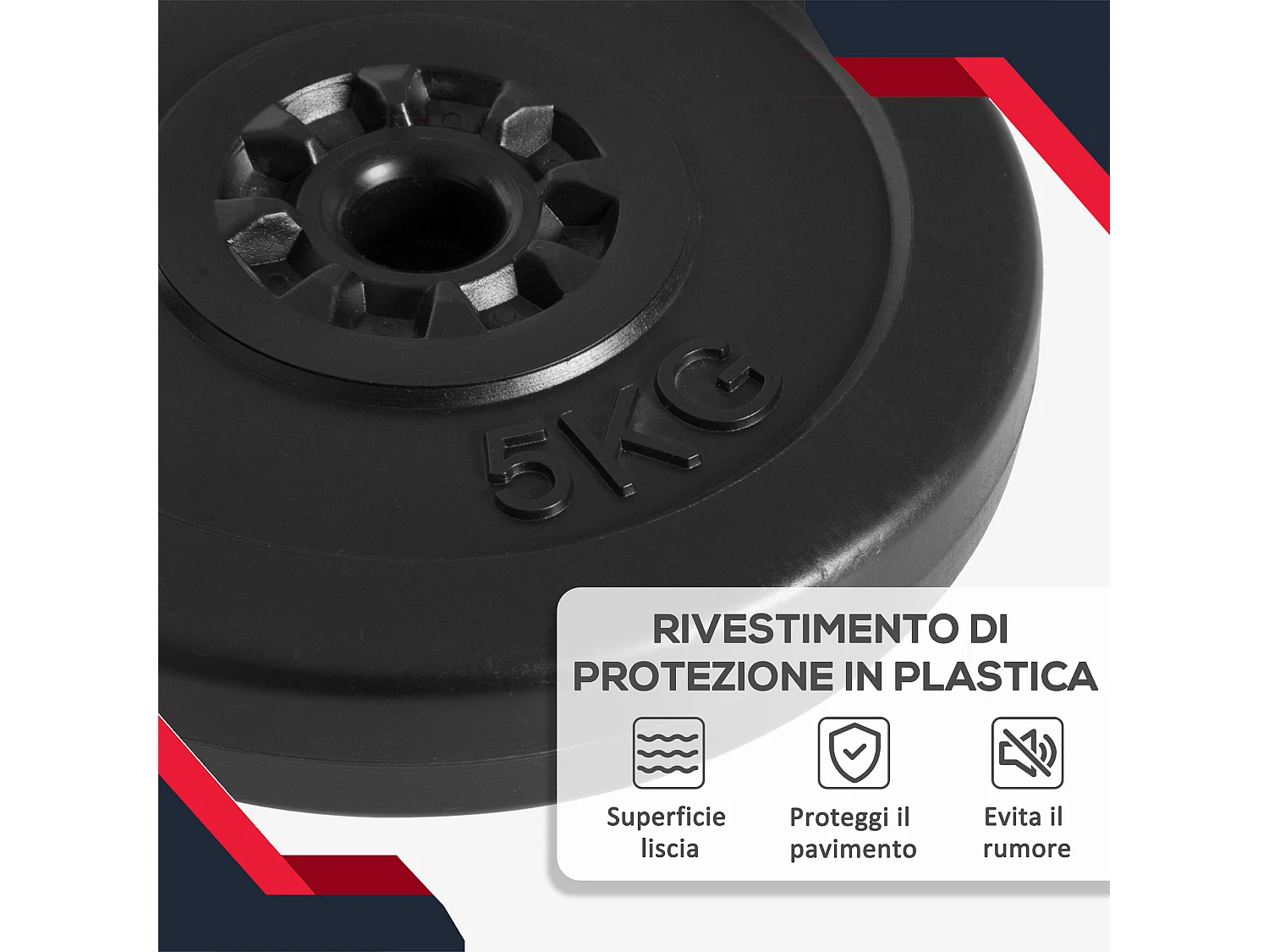 Set 4 dischi pesi per bilanciere peso totale 30kg, 2x5kg e 2x10kg, nero