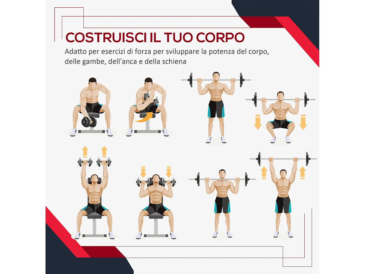 Set 4 dischi pesi per bilanciere peso totale 30kg, 2x5kg e 2x10kg, nero