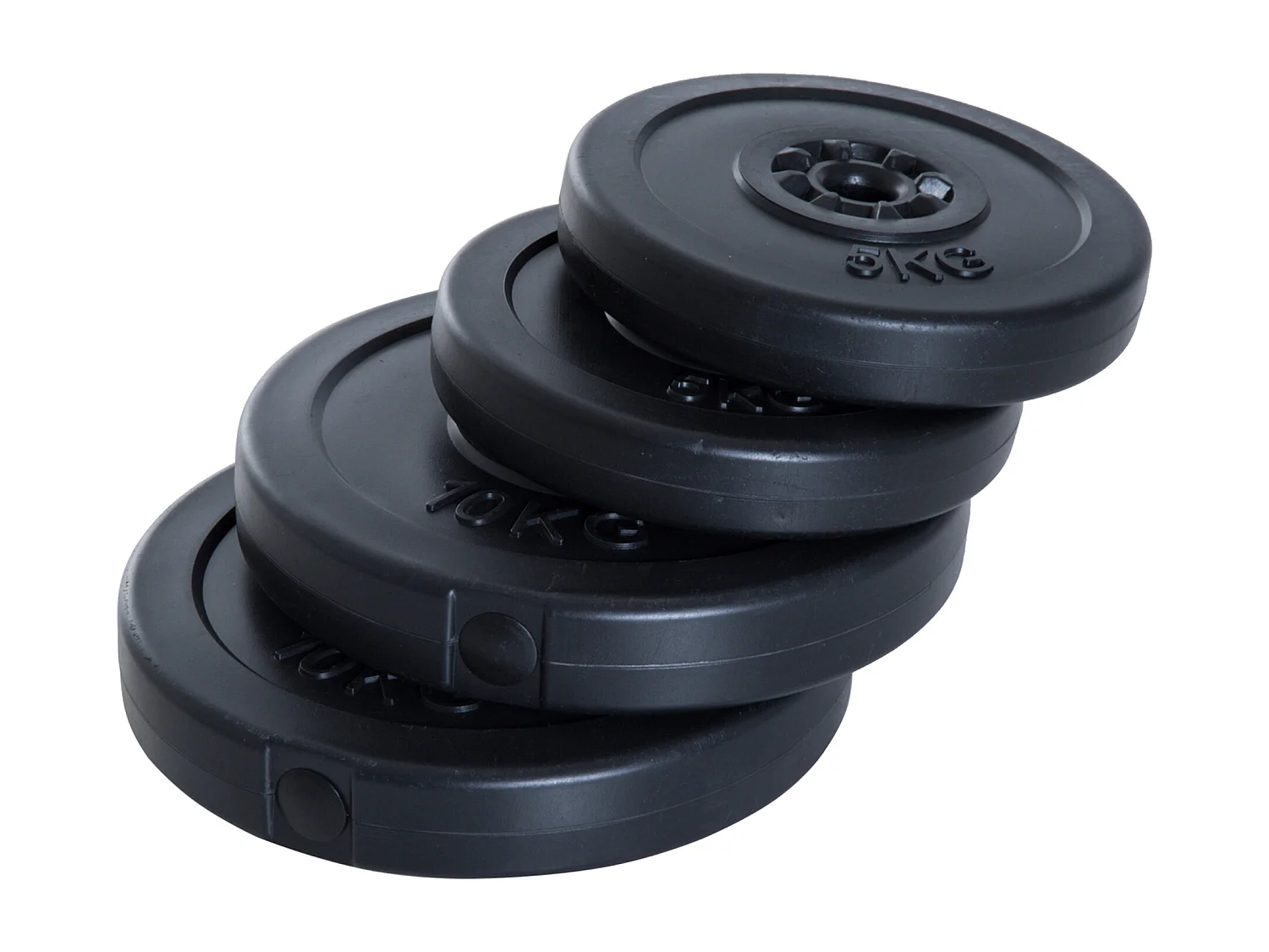 Set 4 dischi pesi per bilanciere peso totale 30kg, 2x5kg e 2x10kg, nero