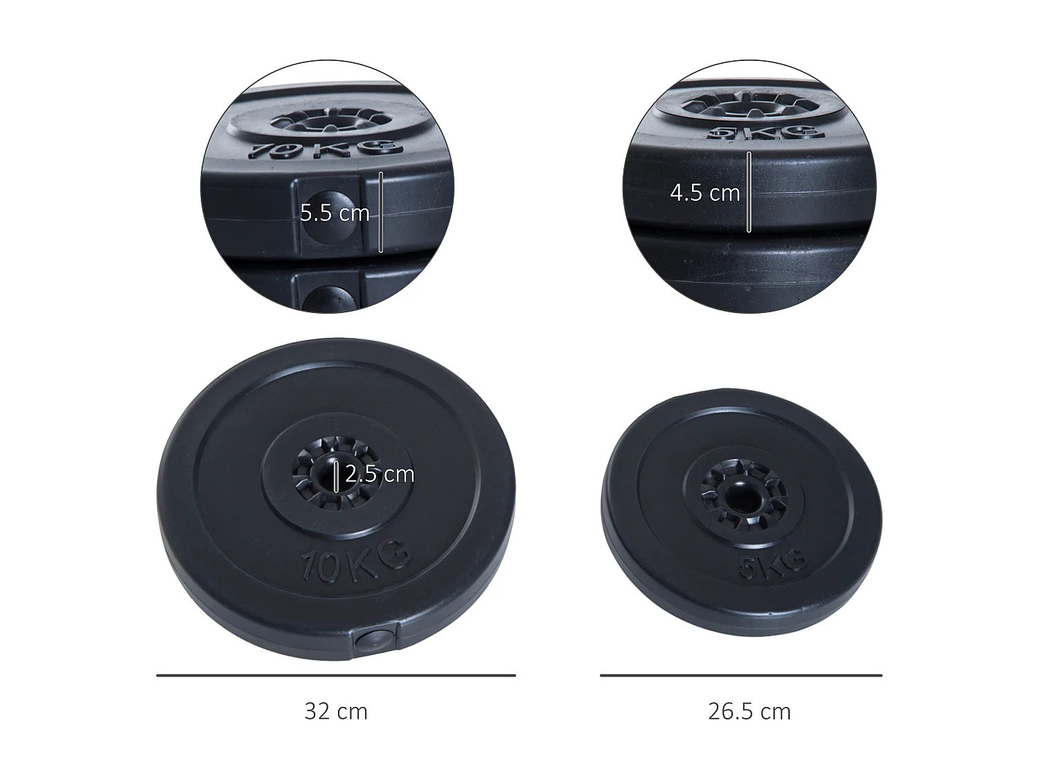 Set 4 dischi pesi per bilanciere peso totale 30kg, 2x5kg e 2x10kg, nero