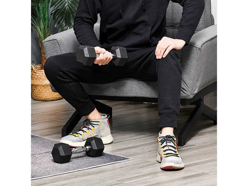 Set 2 manubri esagonali da 5 kg in gomma con impugnatura antiscivolo nero