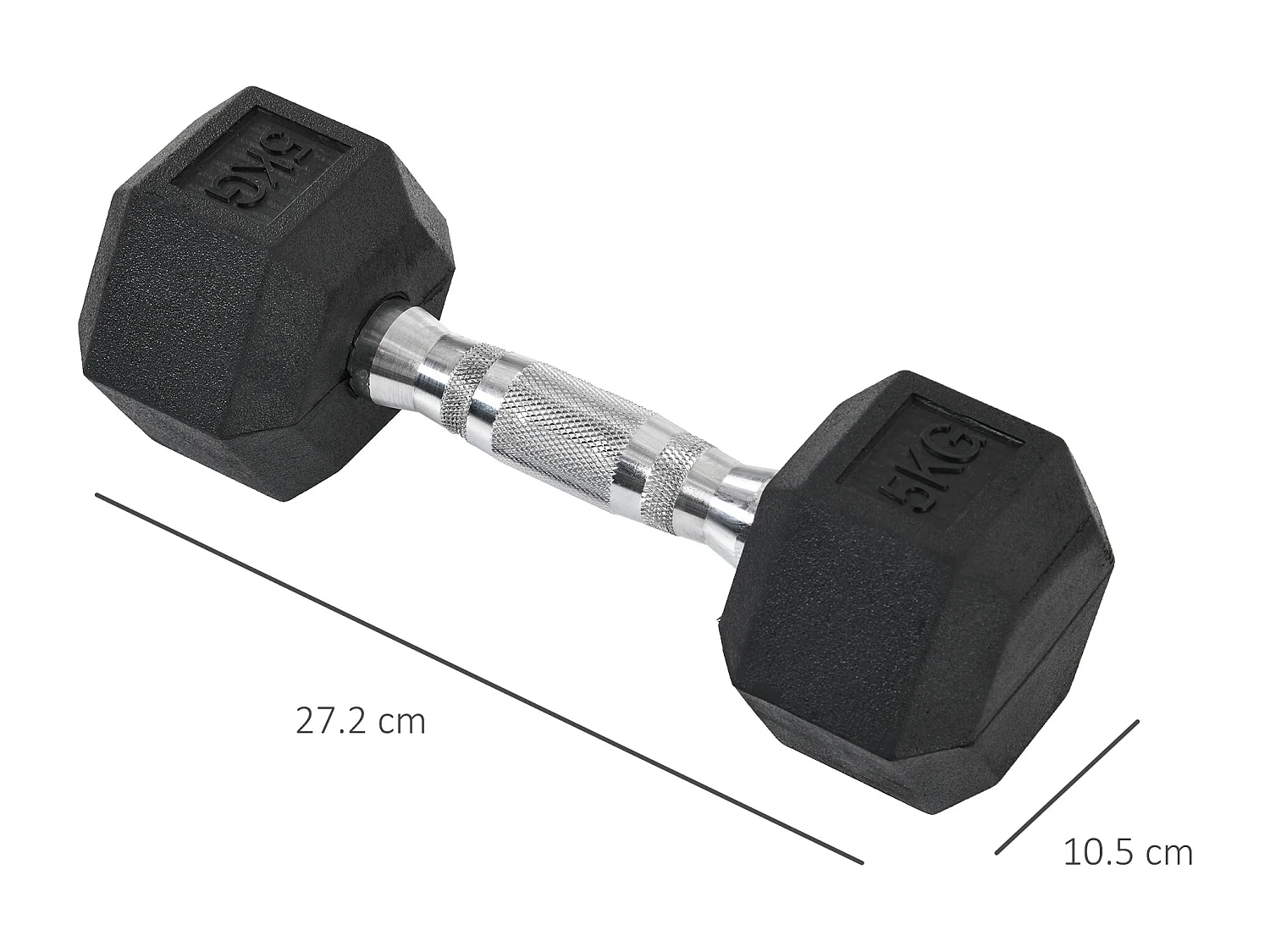 Set 2 manubri esagonali da 5 kg in gomma con impugnatura antiscivolo nero