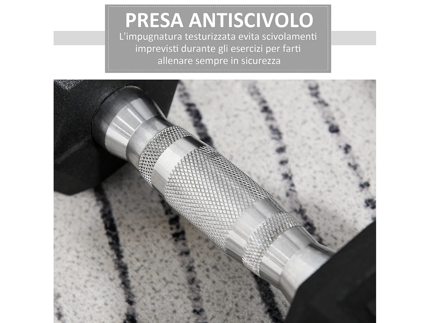 Set 2 manubri esagonali da 5 kg in gomma con impugnatura antiscivolo nero