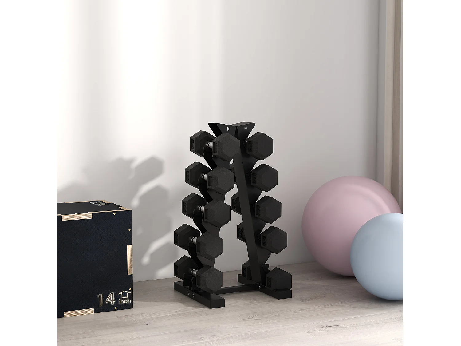 Set 2 manubri esagonali da 5 kg in gomma con impugnatura antiscivolo nero