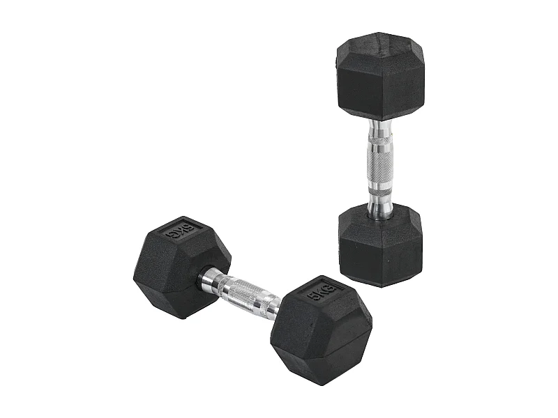 Set 2 manubri esagonali da 5 kg in gomma con impugnatura antiscivolo nero