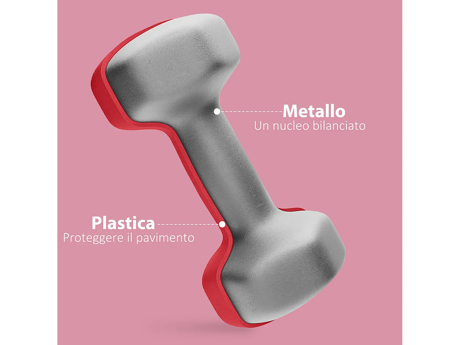 Set 2 manubri esagonali da 2x4 kg in metallo e plastica 19x9x9 cm rosso